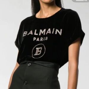 Balmain velvet sparkly logo top